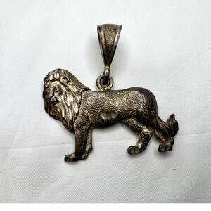 Vintage Bali Artisan Sterling Silver Lion Pendant Heavy Brutalist Style c. 1980s